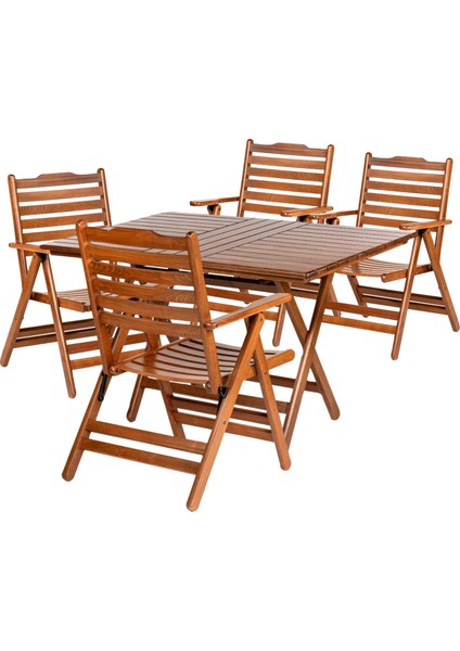Ürgüp Ahşap Bahçe Takımı: 80X120 Masa + 4 Sandalye | Katlanır Balkon Set
