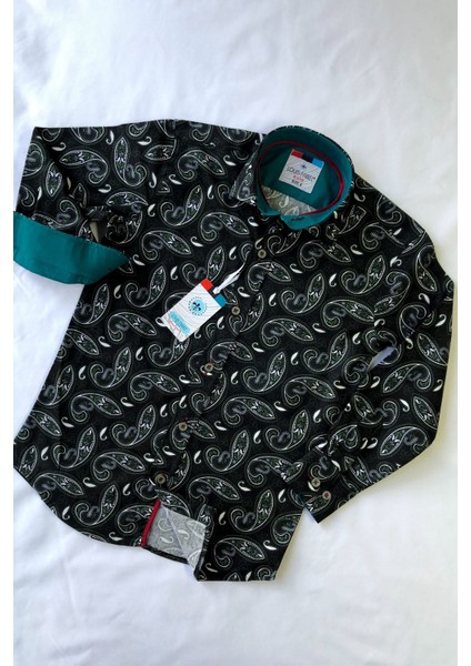 Yeşil Büyük Şal Desenli Uzun Kol Erkek Gömleği