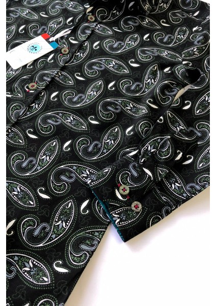 Yeşil Büyük Şal Desenli Uzun Kol Erkek Gömleği fırsatları