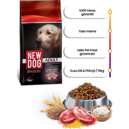 New Dog Kuzu Etli & Pirinçli Yetişkin Köpek Maması 15 kg