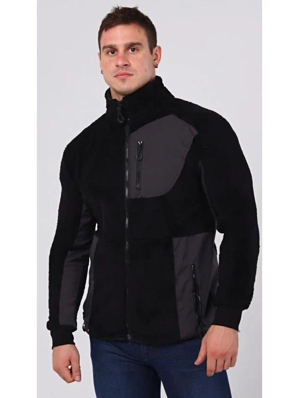 Genıus Store Erkek Polar Tam Fermuarlı  Welsoft Softshell Garnili Outdoor Polar Ceket 3 Cepli