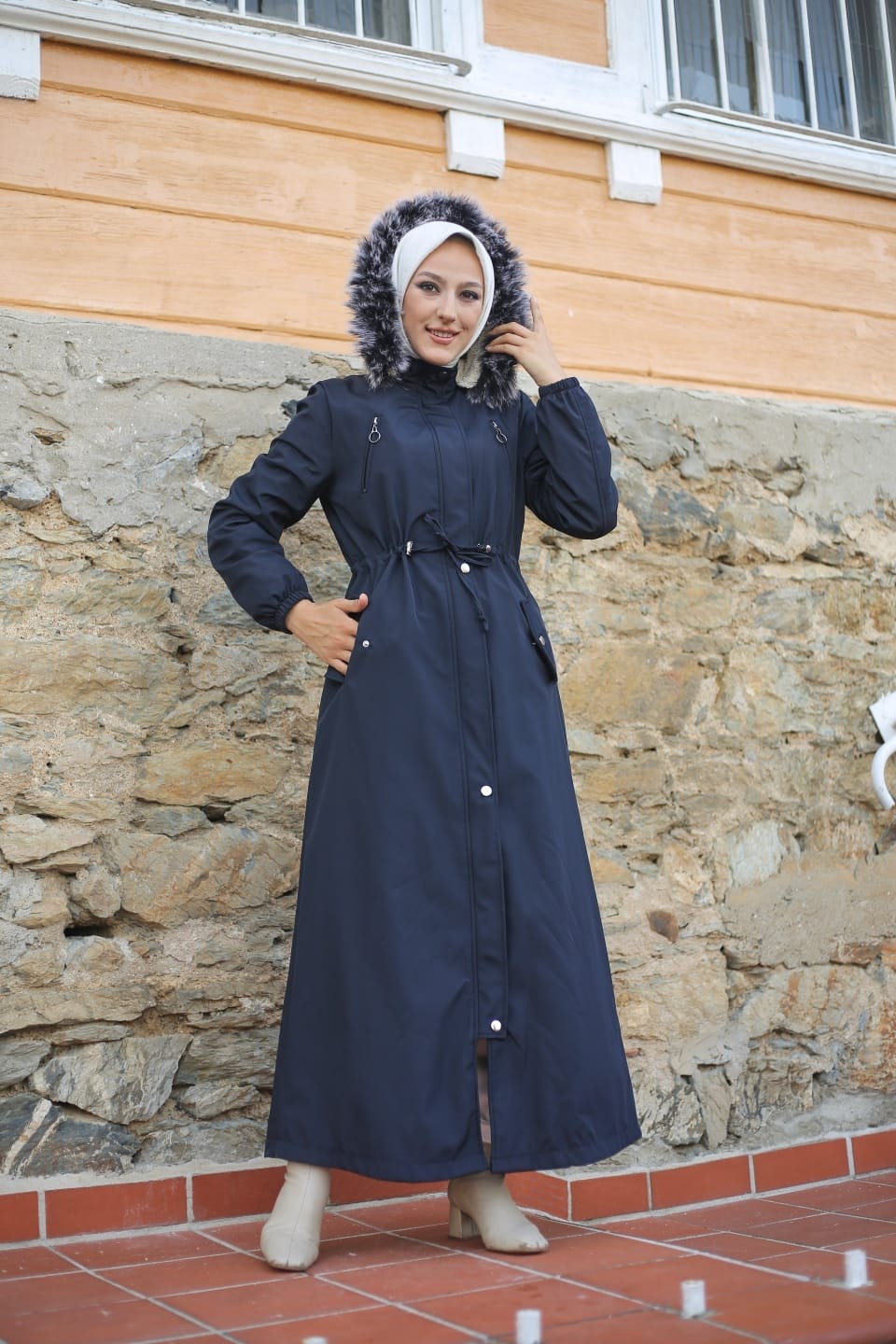 Vibeys Collection Haki Içi Kürklü ve Su Geçirmez Tam Boy Kadın Kışlık Mont & Kaban