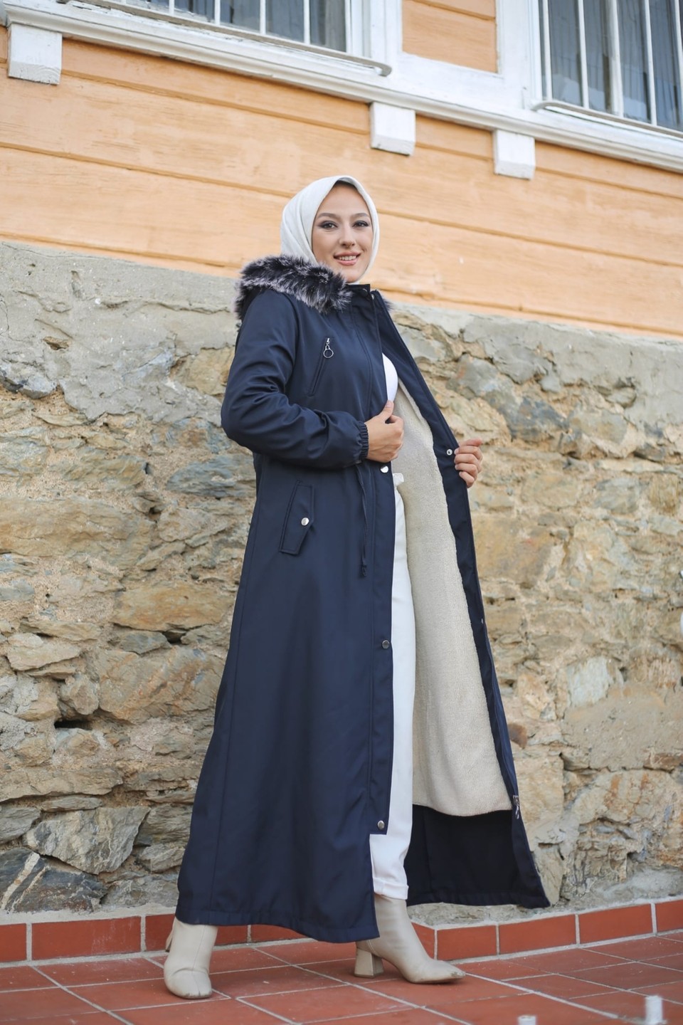 Vibeys Collection Haki Içi Kürklü ve Su Geçirmez Tam Boy Kadın Kışlık Mont & Kaban görsel 4