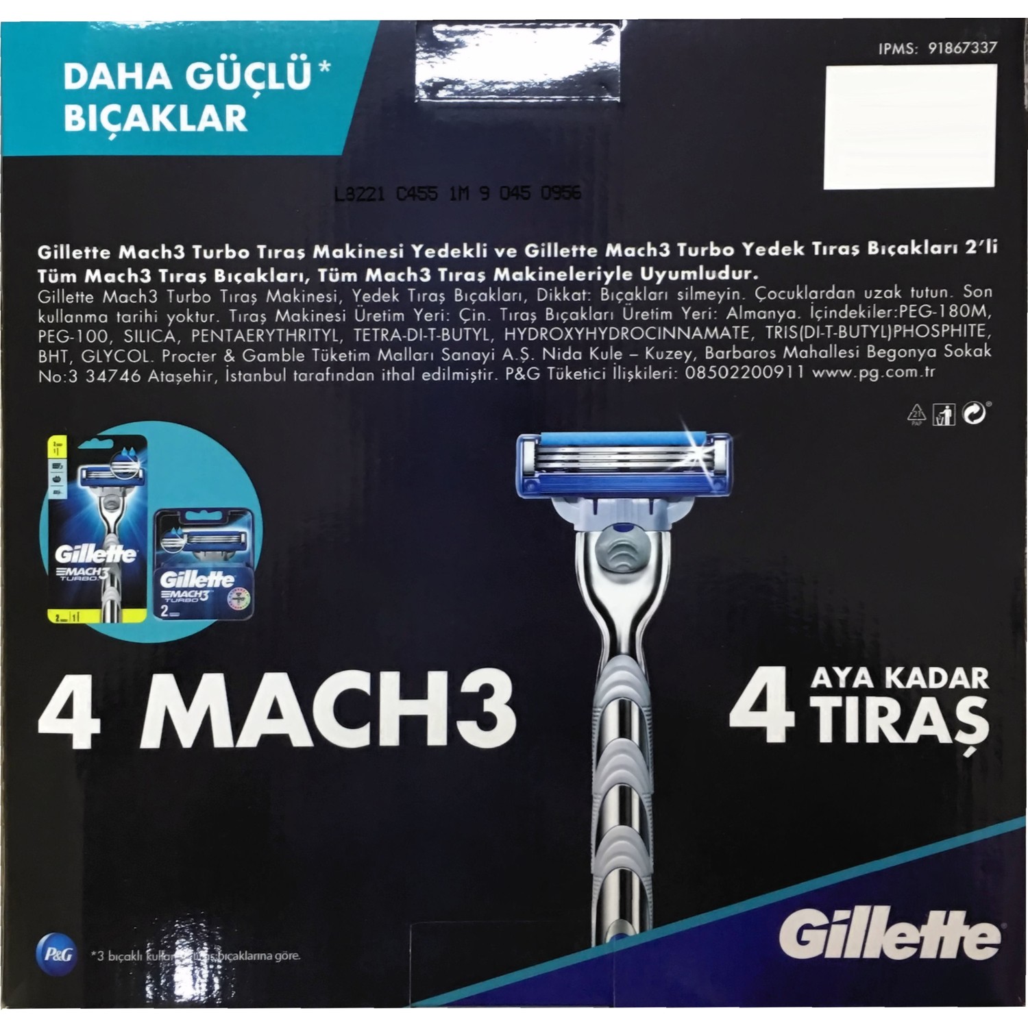 Gillette Mach3 Turbo Destek Paketi Yedekli Tıraş Makinesi