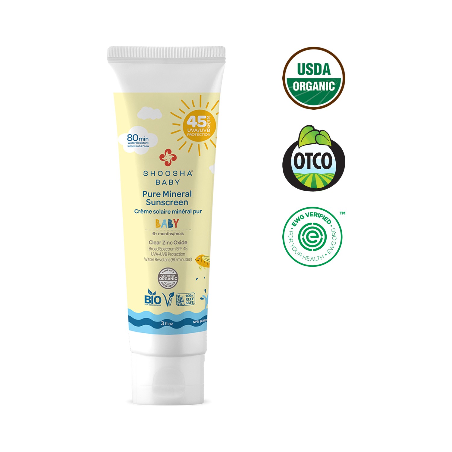 Shoosha Organik Bebek İçin Mineral Güneş Kremi SPF 45