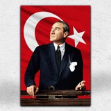 İyi Olsun Bayraklı Atatürk Portresi Kanvas Tablo
