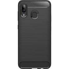 Microcase Samsung Galaxy A30 Brushed Carbon Fiber Silikon Kılıf - Siyah