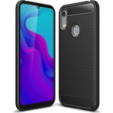 Microcase Huawei Y6 2019 - Honor 8A Brushed Carbon Fiber Silikon Kılıf - Siyah