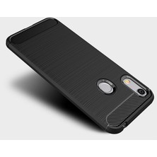 Microcase Huawei Y6 2019 - Honor 8A Brushed Carbon Fiber Silikon Kılıf - Siyah