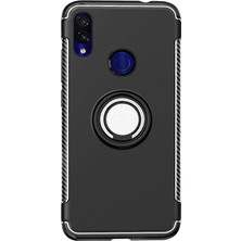 Microcase Xiaomi Redmi Note 7 Yüzük Standlı Armor Silikon Kılıf - Siyah