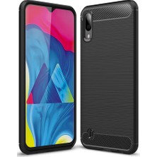 Microcase Samsung Galaxy M10 Brushed Carbon Fiber Silikon Kılıf - Siyah