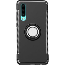 Microcase Huawei P30 Yüzük Standlı Armor Silikon Kılıf - Siyah