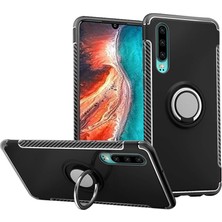 Microcase Huawei P30 Yüzük Standlı Armor Silikon Kılıf - Siyah