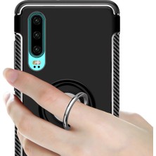 Microcase Huawei P30 Yüzük Standlı Armor Silikon Kılıf - Siyah