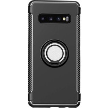 Microcase Samsung Galaxy S10 Plus Yüzük Standlı Armor Silikon Kılıf - Siyah