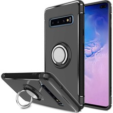 Microcase Samsung Galaxy S10 Plus Yüzük Standlı Armor Silikon Kılıf - Siyah