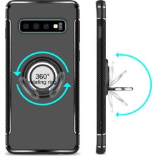 Microcase Samsung Galaxy S10 Plus Yüzük Standlı Armor Silikon Kılıf - Siyah