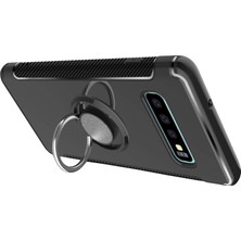 Microcase Samsung Galaxy S10 Plus Yüzük Standlı Armor Silikon Kılıf - Siyah