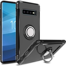 Microcase Samsung Galaxy S10 Yüzük Standlı Armor Silikon Kılıf - Siyah