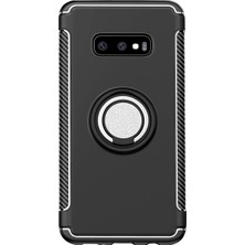 Microcase Samsung Galaxy S10E Yüzük Standlı Armor Silikon Kılıf - Siyah