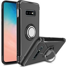 Microcase Samsung Galaxy S10E Yüzük Standlı Armor Silikon Kılıf - Siyah