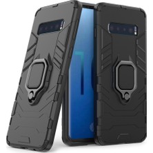 Microcase Samsung Galaxy S10 Batman Serisi Yüzük Standlı Armor Kılıf - Siyah