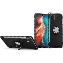 Microcase Huawei P30 Pro Yüzük Standlı Armor Silikon Kılıf - Siyah