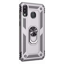 Case Street Huawei Y6 2019 Kılıf Vega Standlı Yüzüklü Mıknatıslı Gümüş