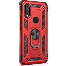 Case Street Huawei Y6 2019 Kılıf Vega Standlı Yüzüklü Mıknatıslı+Nano Glass Kırmızı