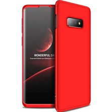 CoverZone Samsung Galaxy S10 3 Parça 360 Soft Hard Koruma Kılıf Kırmızı