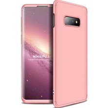 CoverZone Samsung Galaxy S10 3 Parça 360 Soft Hard Koruma Kılıf Pembe Altın