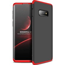 CoverZone Samsung Galaxy S10e 3 Parça 360 Soft Hard Koruma Kılıf Siyah - Kırmızı