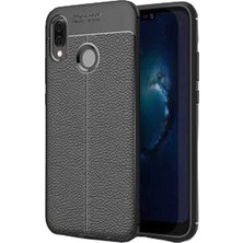 CoverZone Samsung Galaxy M10 Kılıf Deri Görünümlü Silikon Siyah + Temperli Ekran Koruma