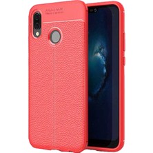 CoverZone Samsung Galaxy M10 Kılıf Deri Görünümlü Silikon Kırmızı + Temperli Ekran Koruma