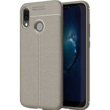 CoverZone Samsung Galaxy M10 Kılıf Deri Görünümlü Silikon Antrasit + Temperli Ekran Koruma