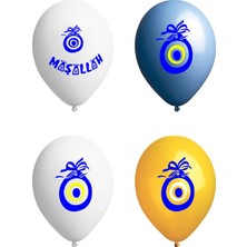 Atom Balon Nazar Boncuğu ve Maşallah Baskılı Karışık Renkli 12 İnch 100'LÜ Paket Balon