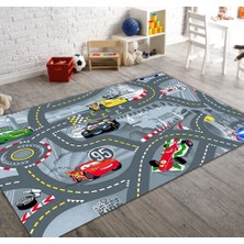 Soft Halı Çocuk Odası Halısı Şimşek Mcqueen Yol Desenli