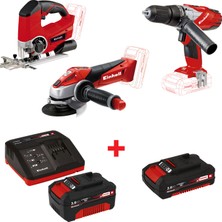 Einhell Combo Set-1  Te-Cd 18-2 Li Akülü Vidalama -İ+Te-Ag 18/115 Li Akülü Taşlama +Te-Js 18 Li Akülü Dekupaj +18V 3 Ah Starter-Kit+2 Ah Akü