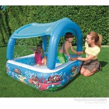 Bestway Tenteli Şişme Çocuk Havuzu 52192 UV Korumalı 147x147x122 cm Portatif Güneşlikli