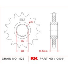 RK Ktm SUPER ENDURO 950 RK Çelik Ön Dişli C5061-16  (2006-2010)