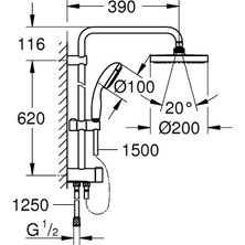 Grohe New Tempesta Sistem 200 Duvar Bağlantılı, Divertörlü Duş Sistemi - 27389002