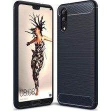 Ehr. Huawei P20 Kılıf Carbon Brushed Soft TPU Silikon Huawei P20 Kılıf Lacivert