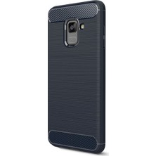 Ehr. Samsung Galaxy A6 2018 Kılıf Carbon Brushed Soft TPU Silikon A6 2018 Kılıf Lacivert + Nano Ekran Koruyucu