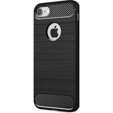 Ehr. Apple iPhone 7 Kılıf Carbon Brushed Soft TPU Silikon Apple iPhone 7 Kılıf Siyah + Nano Ekran Koruyucu