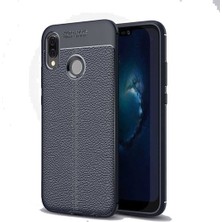 Ehr. Huawei Y7 2019 Missing Deri Leather TPU Silikon Kılıf Lacivert + Nano Ekran Koruyucu