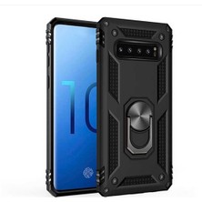 Ehr. Samsung Galaxy S10 Plus Doom Armor Yüzüklü Standlı Mıknatıslı Kılıf Siyah + Nano Ekran Koruyucu Cam