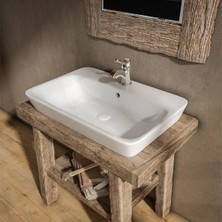 Lucco Mita 65 cm Tezgah Üstü Dikdörtgen Lavabo Beyaz