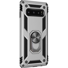 Microsonic Samsung Galaxy S10 Kılıf Military Ring Holder Gümüş