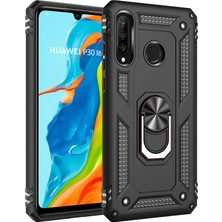 Microsonic Huawei P30 Lite Kılıf Military Ring Holder Siyah