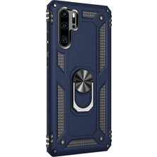 Microsonic Huawei P30 Pro Kılıf Military Ring Holder Lacivert